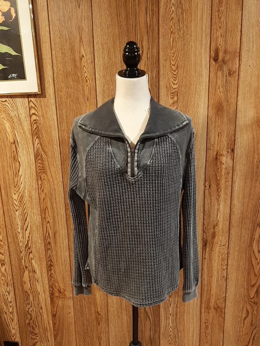 🥀NWT Easel Grey Mineral-Washed Zip Waffle Pullover (S)🥀